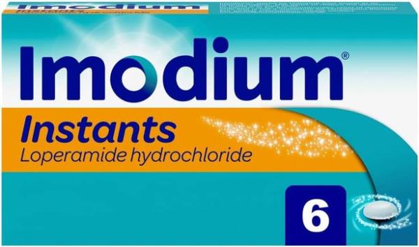 Imodium Instant盒装,一种在Boots、Superdrug、亚马逊和大多数药店和超市都能找到的腹泻药片治疗